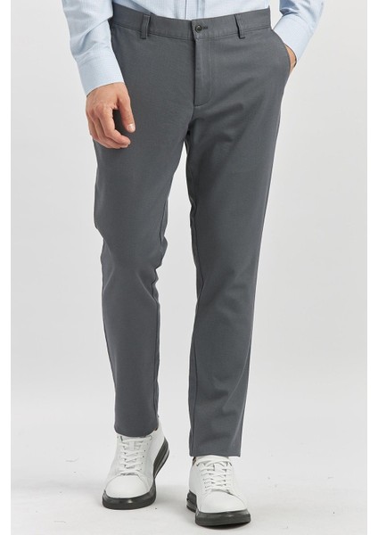 Koyu Antrasit Pamuklu Yandan Cepli Casual Slim Fit Chino Pantolon 1003240168
