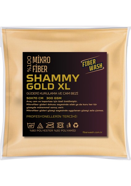 Shammy Xl Mikrofiber Büyük Boy Gold Güderi Araç Kurulama ve Cam Bezi 50X70 Cm-Gold