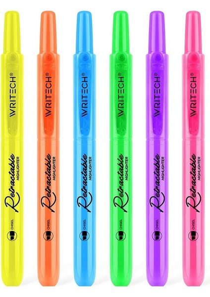 Writech Highlighters Fosforlu Kalemler 6'lı Set - Geri Çekilebilir Tasarım
