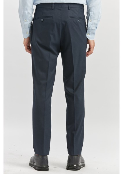 Koyu Lacivert Kendinden Desenli Bez Ayağı Slim Fit Classic Pantolon 1003240165 indirimleri