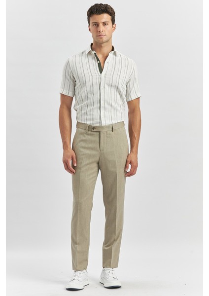 Bej Kendinden Desenli Bez Ayağı Slim Fit Classic Pantolon 1003240165