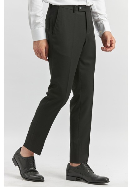 Siyah Kendinden Desenli Bez Ayağı Slim Fit Classic Pantolon 1003240165 fiyatları