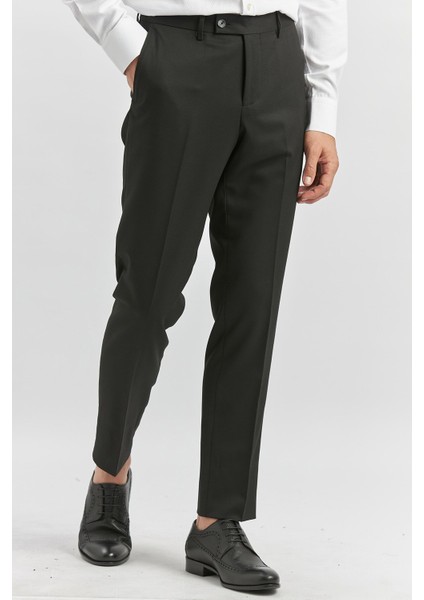 Siyah Kendinden Desenli Bez Ayağı Slim Fit Classic Pantolon 1003240165