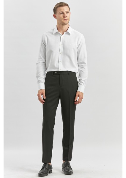 Siyah Kendinden Desenli Bez Ayağı Slim Fit Classic Pantolon 1003240165 fırsatları