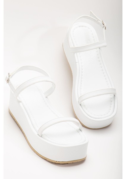 861-1027 Beyaz Dolgu Topuk Kadın Sandalet fırsatları