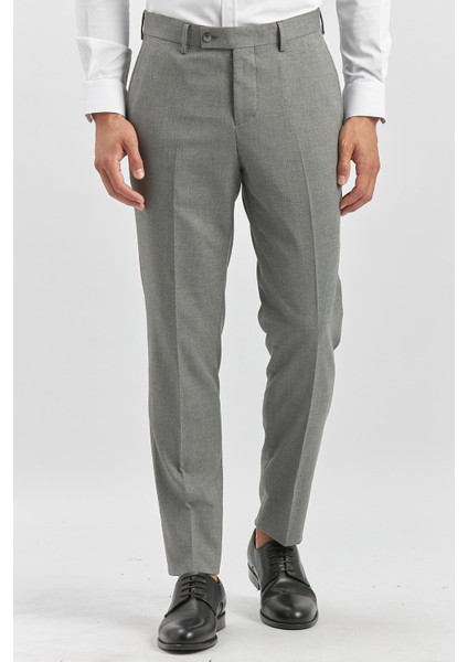 Füme Kendinden Desenli Bez Ayağı Slim Fit Classic Pantolon 1003240165