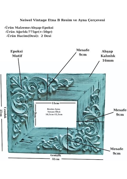 Vintage Etna B Ahşap Resim ve Ayna Çerçevesi