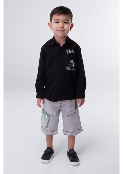 Erkek Çocuk Yüzde Yüz Pamuklu Dokuma Cepli Ceket Gömlek