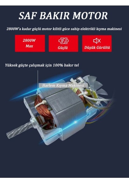 Premium 2800W Et Kıyma Makinesi Beyaz Metal Dişli