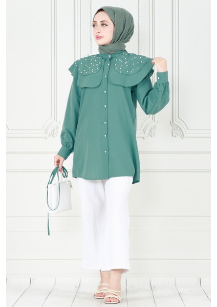Pelerinli Incili Tunik-Mint Yeşili fiyatları
