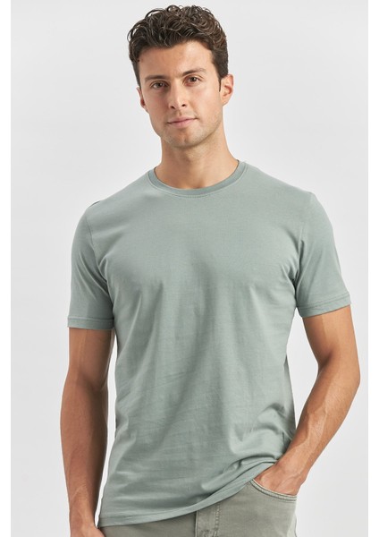 Yeşil Kısa Kol Düz Bez Ayağı Bisiklet Yaka Casual Slim Fit Tişört 1011240193 fırsatları