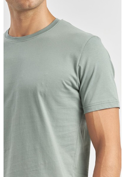 Yeşil Kısa Kol Düz Bez Ayağı Bisiklet Yaka Casual Slim Fit Tişört 1011240193 indirimleri