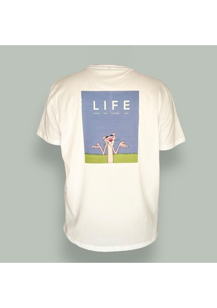 %100 Pamuk Basic Oversize Life Yazılı Arka Ön Baskılı T-Shirt