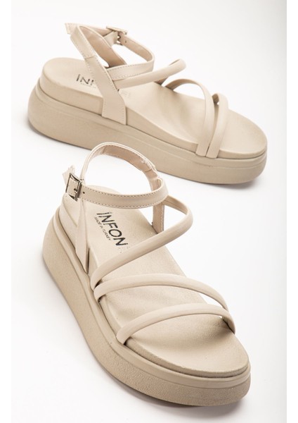 24422-844 Bej Dolgu Topuk Kadın Sandalet fırsatları
