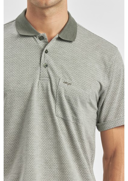 Yeşil Kısa Kol Kendinden Desenli Jakarlı Polo Yaka Classic Comfort Fit Tişört 1011240190