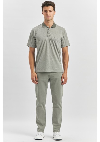 Yeşil Kısa Kol Kendinden Desenli Jakarlı Polo Yaka Classic Comfort Fit Tişört 1011240190