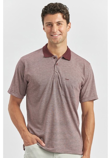 Bordo Kısa Kol Kendinden Desenli Jakarlı Polo Yaka Classic Comfort Fit Tişört 1011240190