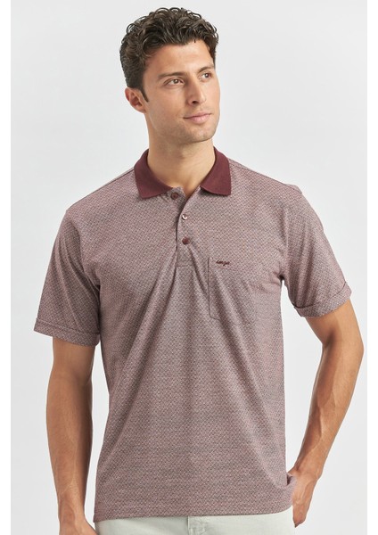 Bordo Kısa Kol Kendinden Desenli Jakarlı Polo Yaka Classic Comfort Fit Tişört 1011240190