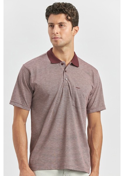 Bordo Kısa Kol Kendinden Desenli Jakarlı Polo Yaka Classic Comfort Fit Tişört 1011240190