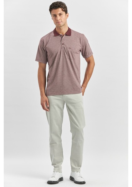 Bordo Kısa Kol Kendinden Desenli Jakarlı Polo Yaka Classic Comfort Fit Tişört 1011240190