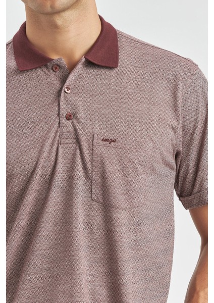 Bordo Kısa Kol Kendinden Desenli Jakarlı Polo Yaka Classic Comfort Fit Tişört 1011240190