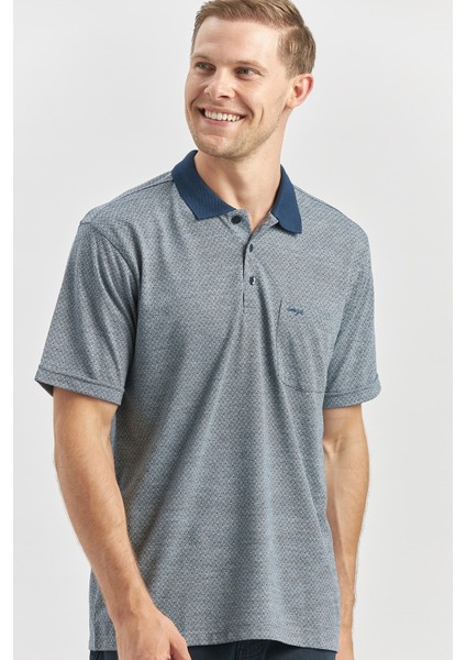 Koyu Lacivert Kısa Kol Kendinden Desenli Jakarlı Polo Yaka Classic Comfort Fit Tişört 1011240190 fiyatları