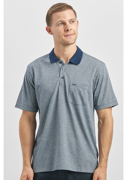 Koyu Lacivert Kısa Kol Kendinden Desenli Jakarlı Polo Yaka Classic Comfort Fit Tişört 1011240190 indirimleri