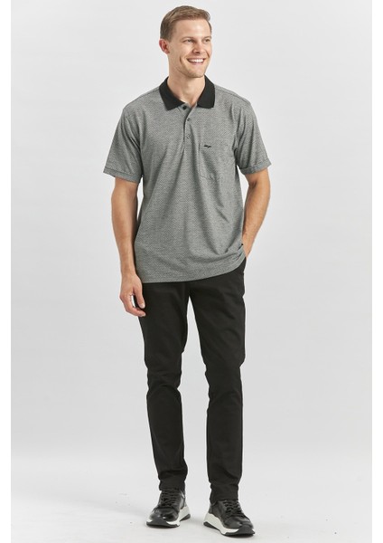 Siyah Kısa Kol Kendinden Desenli Jakarlı Polo Yaka Classic Comfort Fit Tişört 1011240190 modelleri