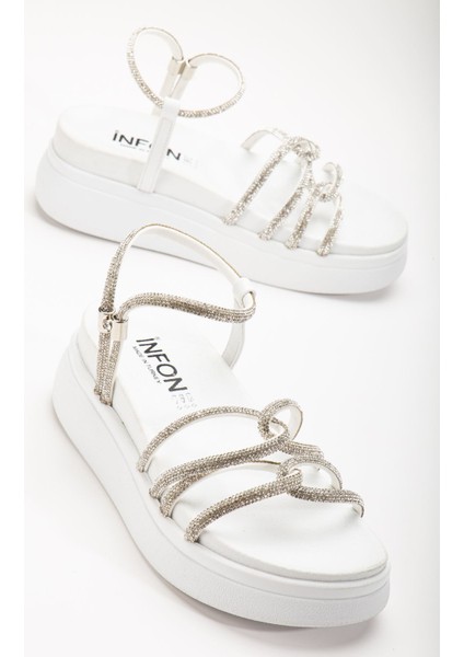 24422-1221 Beyaz Dolgu Topuk Kadın Sandalet modelleri