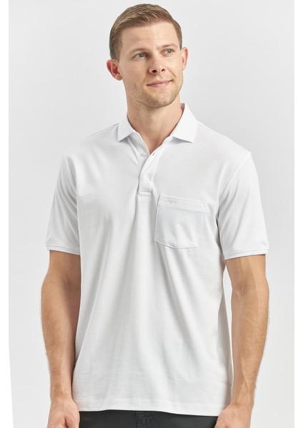 Beyaz Kısa Kol Düz Suprem Polo Yaka Classic Comfort Fit Tişört 1011240192