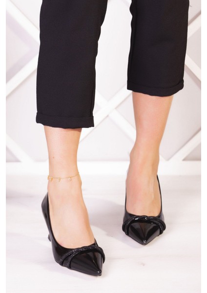 Adel Siyah Rugan Burma Taşlı Abiye Ayakkabı modelleri