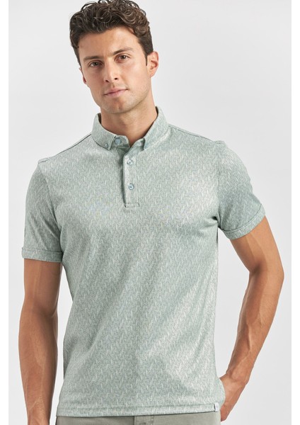 Koyu Yeşil Desenli Merserize Düğmeli Yaka Pamuklu Casual Slim Fit Dar Kesim Tişört 1011240163 fiyatları