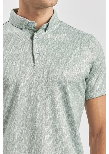 Koyu Yeşil Desenli Merserize Düğmeli Yaka Pamuklu Casual Slim Fit Dar Kesim Tişört 1011240163 indirimleri