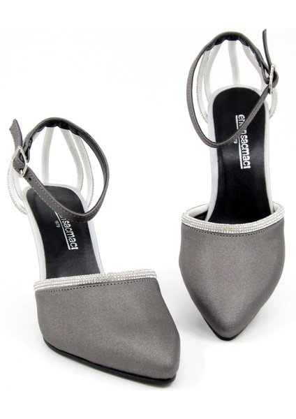 Martina Antrasit Saten Taşlı Abiye Ayakkabı