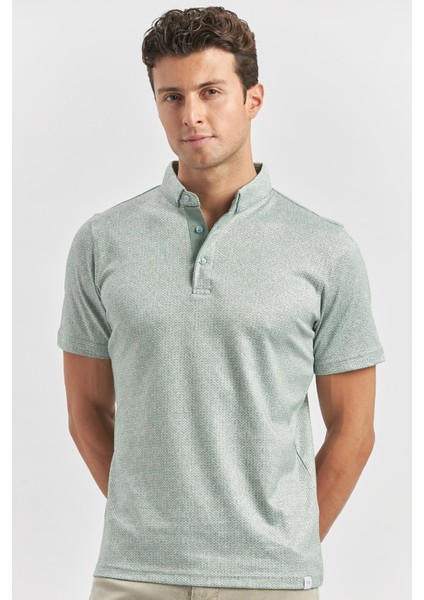 Koyu Yeşil Desenli Merserize Düğmeli Yaka Garnili Pamuklu Casual Slim Fit Dar Kesim Tişört 1011240164 fiyatları