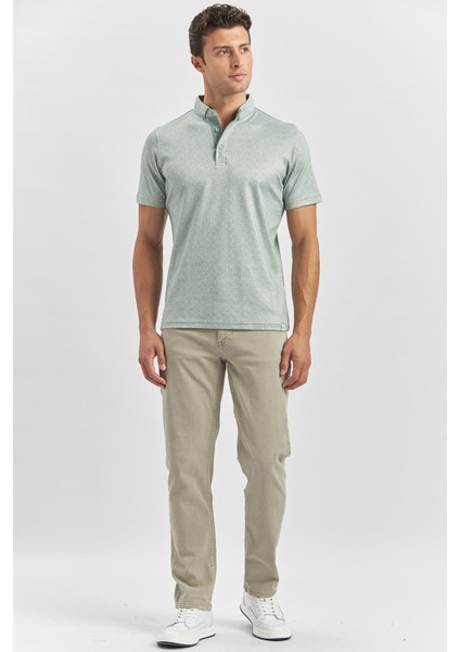 Koyu Yeşil Desenli Merserize Düğmeli Yaka Garnili Pamuklu Casual Slim Fit Dar Kesim Tişört 1011240164 modelleri
