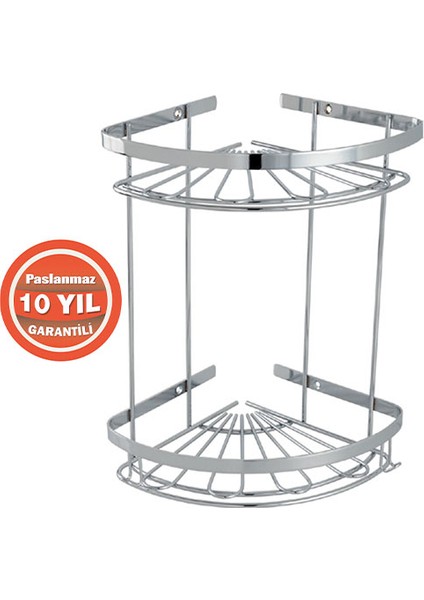 Paslanmaz Çelik Zerrin 2'li 19X19 cm Şampuanlık Köşe Süngerlik