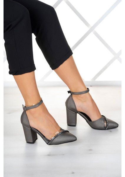 Samira Antrasit Saten Taşlı Şeffaf Tasarımlı Ayakkabı fiyatları