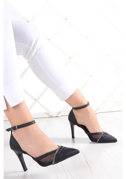 Kaylee Siyah Saten Fileli Taşlı Stiletto fiyatları