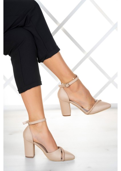 Samira Ten Saten Taşlı Şeffaf Tasarımlı Ayakkabı