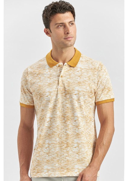 Hardal Baskılı Pike Polo Yaka Garnili %100 Pamuk Casual Slim Fit Dar Kesim Tişört 1011240157