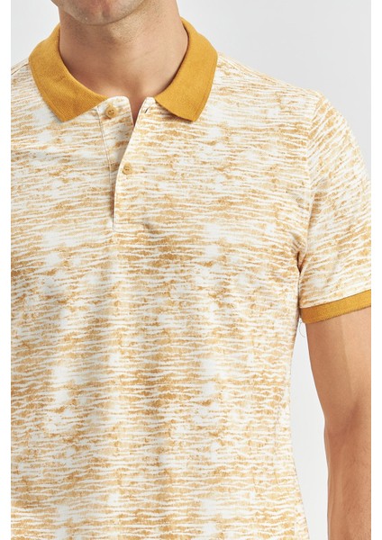 Hardal Baskılı Pike Polo Yaka Garnili %100 Pamuk Casual Slim Fit Dar Kesim Tişört 1011240157