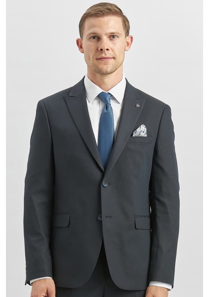 Koyu Lacivert Desenli Armürlü Kırlangıç Yaka Likralı 6 Drop Slim Fit Takım Elbise 1001240172 modelleri