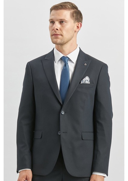 Koyu Lacivert Desenli Armürlü Kırlangıç Yaka Likralı 6 Drop Slim Fit Takım Elbise 1001240172 indirimleri