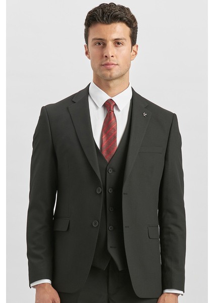 Siyah Desenli Armürlü Mono Yaka Yelekli Likralı 6 Drop Slim Fit Takım Elbise 1001240180 fiyatları