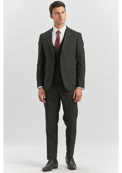 Siyah Desenli Armürlü Mono Yaka Yelekli Likralı 6 Drop Slim Fit Takım Elbise 1001240180 modelleri