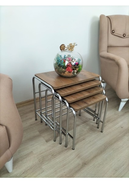 Buket Sehpa, 4'lü Zigon Sehpa, Zigon Sehpa, Servis Sehpası, İç İçe Geçen Sehpa, Ahşap Sehpa, Dörtlü
