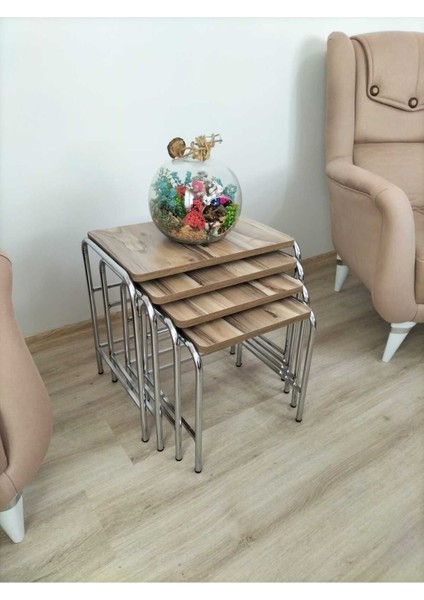 Buket Sehpa, 4'lü Zigon Sehpa, Zigon Sehpa, Servis Sehpası, İç İçe Geçen Sehpa, Ahşap Sehpa, Dörtlü