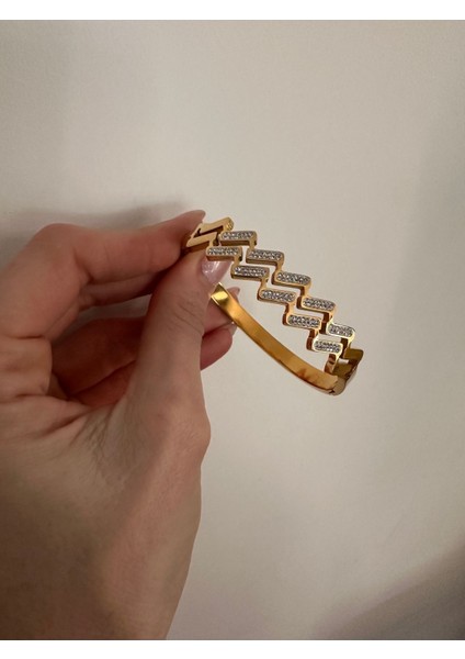 Zirkon Taşlı Gold Renk Kelepçe
