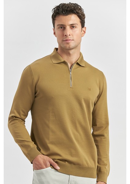 Bal Uzun Kollu Örme Polo Yaka Slim Fit Dar Kesim Triko 1012245150